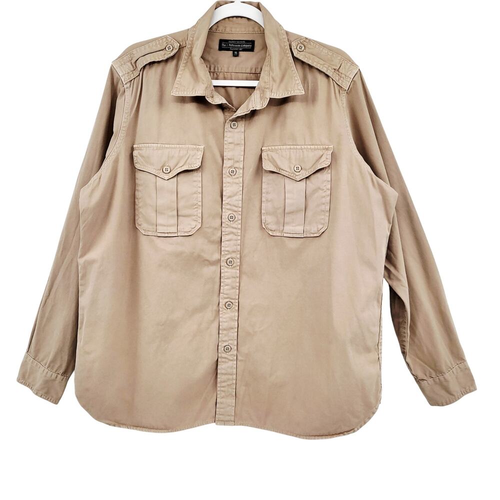 Vintage The J. Peterman Company Tan Cotton Utility Safari Shirt Men's Size XL